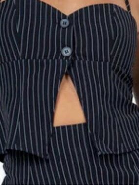 Princess Polly Striped Black Pinstripe Cutout Bustier Top